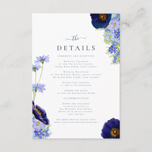 Elegante Wildflower bruiloft details Informatiekaartje (Voorkant)