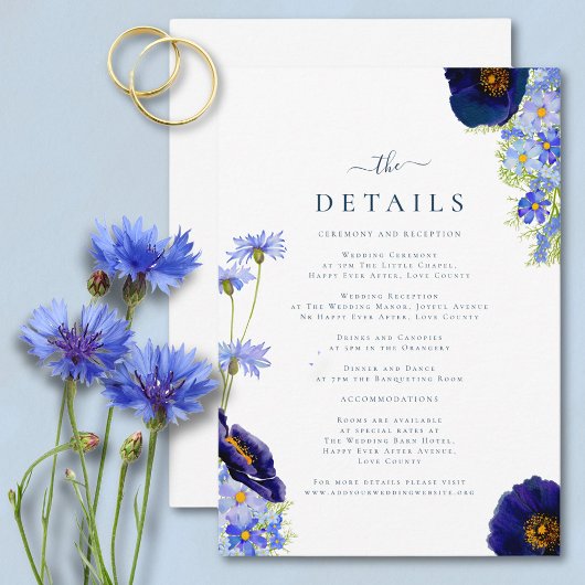 Elegante Wildflower bruiloft details Informatiekaartje