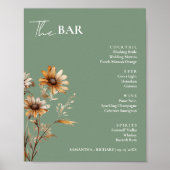 Elegante Wildflower Bruiloft Drinken Bar Menu Poster (Voorkant)