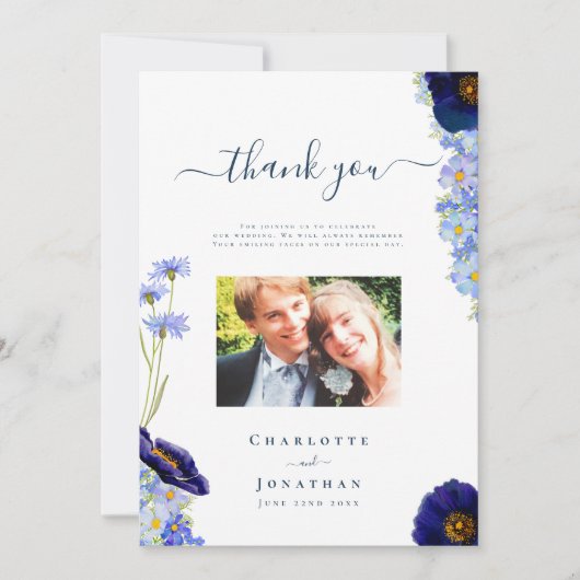 Elegante Wildflower bruiloft foto dank u kaart (Voorkant)