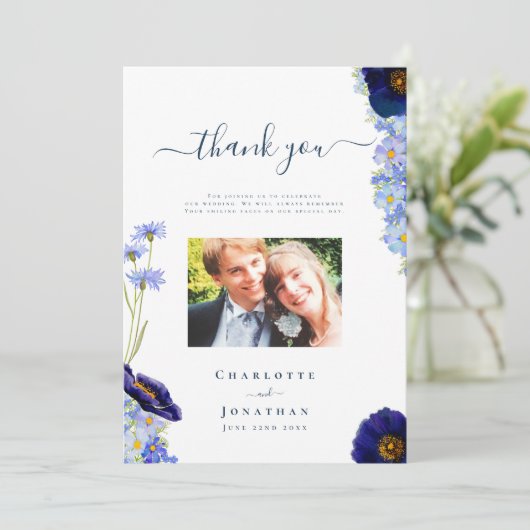 Elegante Wildflower bruiloft foto dank u kaart (Staand voorkant)