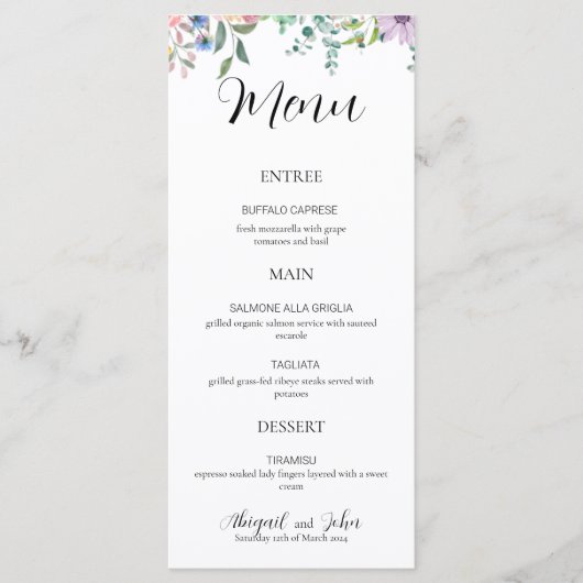 Elegante Wildflower bruiloft receptie Menu (Voorkant)