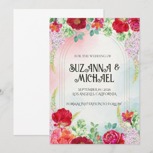 Elegante Wildflower bruiloft uitnodigen Kaart (Voorkant / Achterkant)