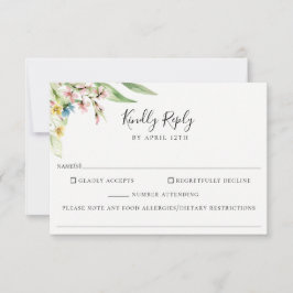 Elegante Wildflower Bruiloft Voedsel Allergie RSVP Kaartje