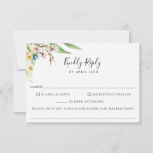 Elegante Wildflower Bruiloft Voedsel Allergie RSVP Kaartje
