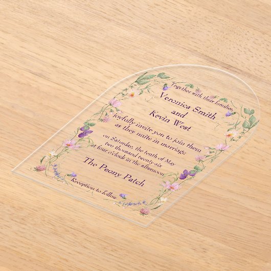 Elegante Wildflower Clear Acryl Huwelijksuitnodigi Acryl Uitnodigingen (Laagn)