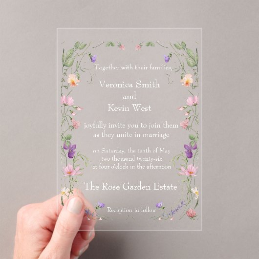 Elegante Wildflower Clear Acryl Huwelijksuitnodigi Acryl Uitnodigingen (Insitu (Draagbaar))