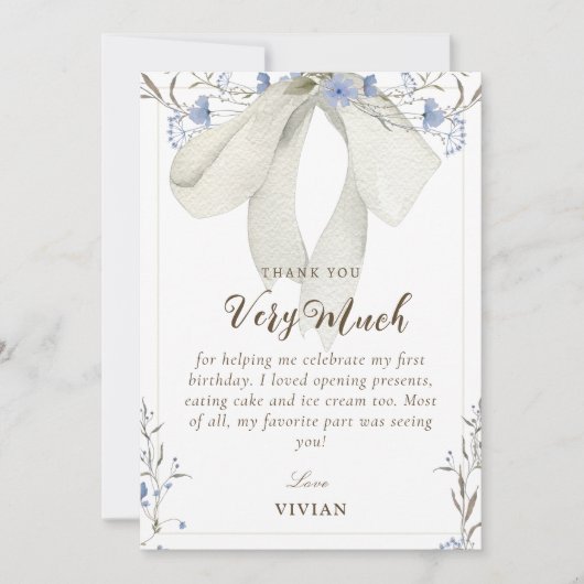 Elegante Wildflower Coquette Bow Dank u Kaart (Voorkant)