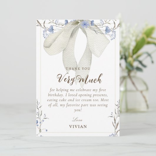 Elegante Wildflower Coquette Bow Dank u Kaart (Staand voorkant)