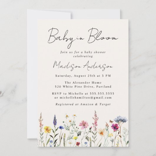 Elegante Wildflower Cream Baby in Bloom Baby showe Kaart (Voorkant)