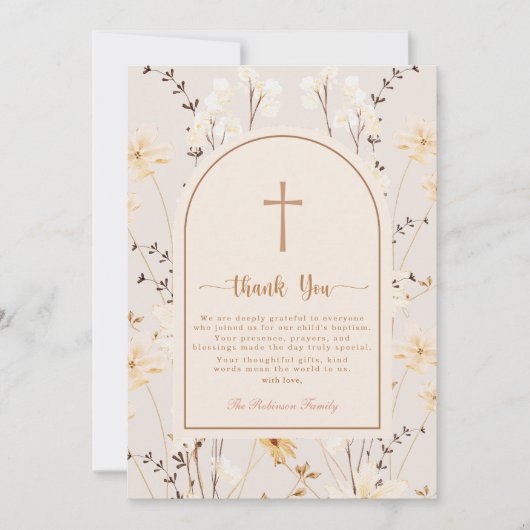 Elegante Wildflower doop / doop Bedankkaart (Voorkant)