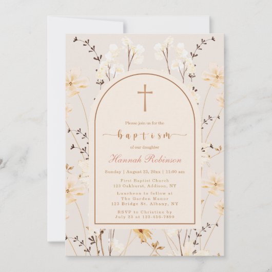 Elegante Wildflower doop / doop Kaart (Voorkant)