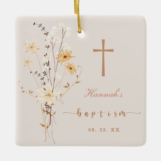 Elegante Wildflower doop / doop Keepsake Keramisch Ornament (Voorkant)