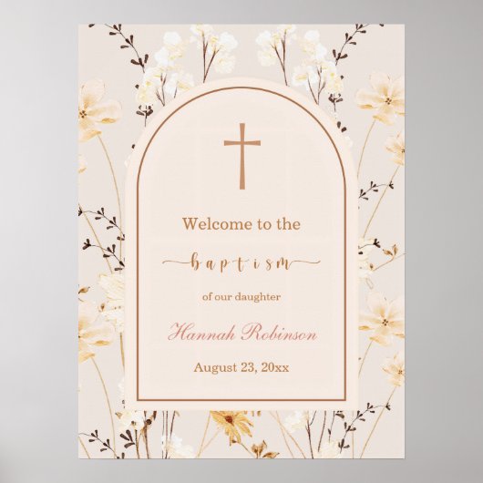 Elegante Wildflower doop / doop Welkom Poster (Voorkant)