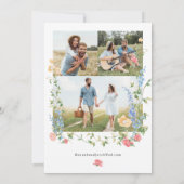 Elegante Wildflower Drie foto bruiloft Save The Date (Achterkant)