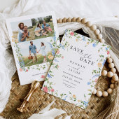 Elegante Wildflower Drie foto bruiloft Save The Date