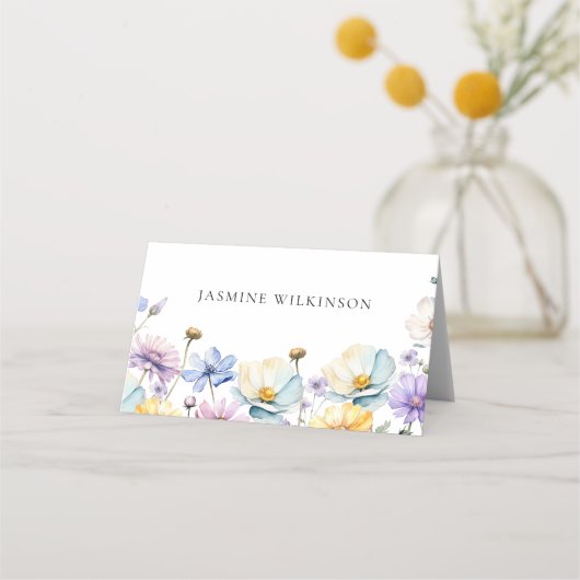 Elegante Wildflower eenvoudige bruiloft Plaatskaartje (Achterkant)