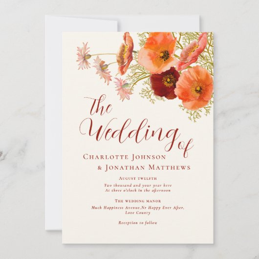 Elegante Wildflower Fall Wedding Kaart (Voorkant)