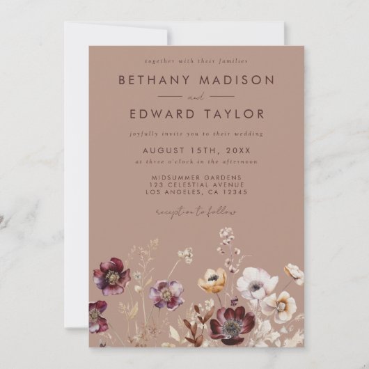 Elegante Wildflower Fall Wedding Kaart (Voorkant)