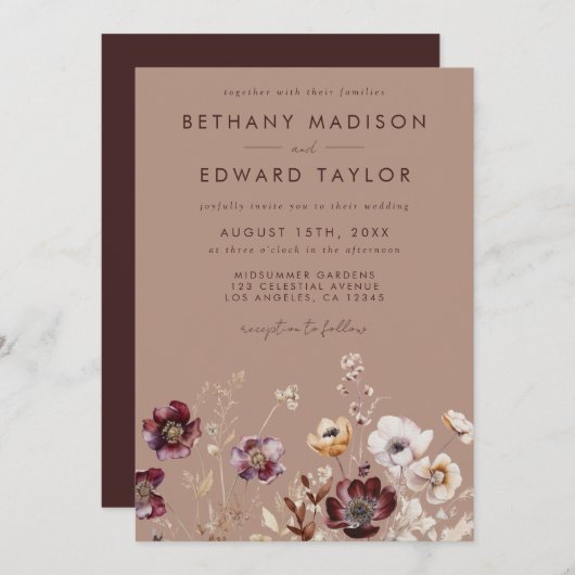 Elegante Wildflower Fall Wedding Kaart (Voorkant / Achterkant)
