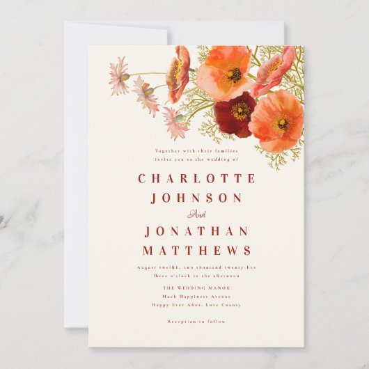 Elegante Wildflower Fall Wedding Kaart (Voorkant)