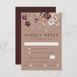 Elegante Wildflower Fall Wedding RSVP Kaartje