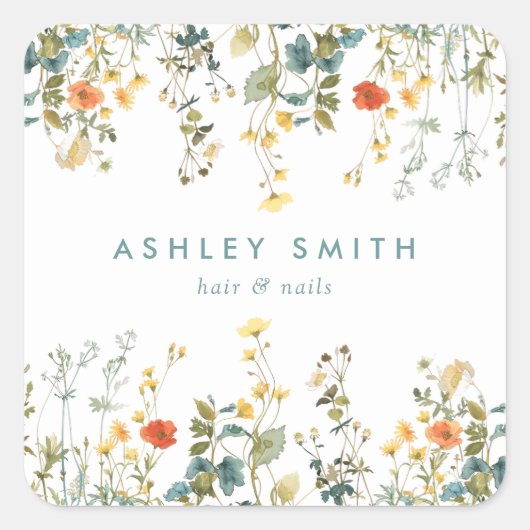 Elegante Wildflower Field Business Vierkante Sticker (Voorkant)