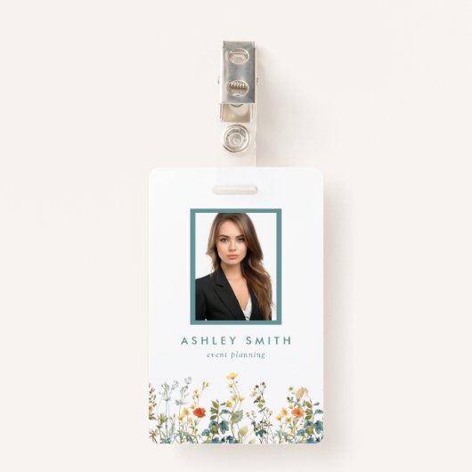 Elegante Wildflower Field ID-badge Badge (Voorkant met clip)