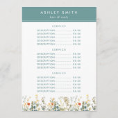 Elegante Wildflower Field Prijs Menu (Achterkant)