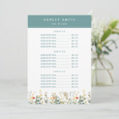 Elegante Wildflower Field Prijs Menu (Staand voorkant)