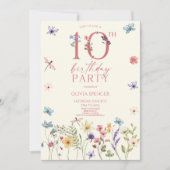 Elegante Wildflower Floral 10e verjaardagsfeest Kaart (Voorkant)