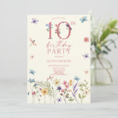 Elegante Wildflower Floral 10e verjaardagsfeest Kaart (Staand voorkant)