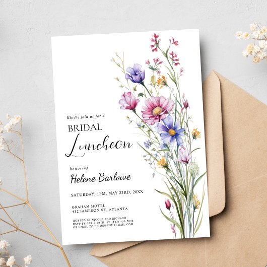 Elegante Wildflower Floral Bridal Luncheon Kaart