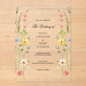 Elegante Wildflower Floral Garden Spring Wedding Acryl Uitnodigingen (Voorkant)