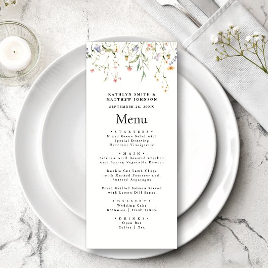 Elegante Wildflower Floral Garden Wedding Menu