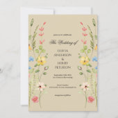 Elegante Wildflower Floral Neutral QR Code Wedding Kaart (Voorkant)