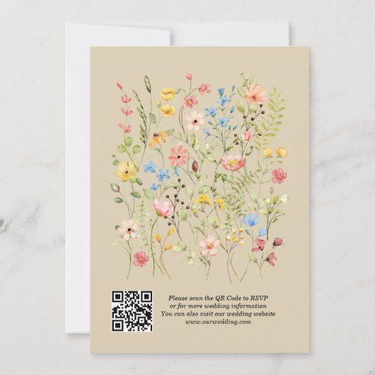 Elegante Wildflower Floral Neutral QR Code Wedding Kaart (Achterkant)