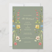 Elegante Wildflower Floral Sage QR Code Wedding Kaart (Voorkant)