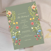 Elegante Wildflower Floral Sage QR Code Wedding Kaart