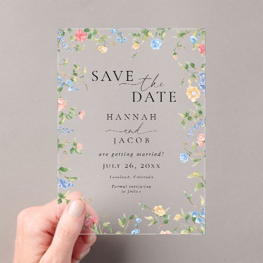 Elegante Wildflower Floral Wedding Save the Date Acryl Uitnodigingen (Insitu (Draagbaar))