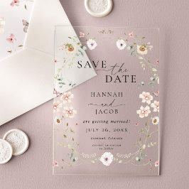 Elegante Wildflower Floral Wedding Save the Date Acryl Uitnodigingen