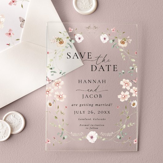 Elegante Wildflower Floral Wedding Save the Date Acryl Uitnodigingen
