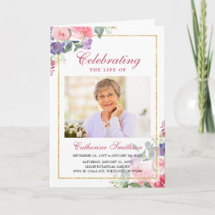 Elegante Wildflower Fold Printable Begrafenisprogr Kaart