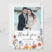 Elegante wildflower foto bruiloft bedankkaart (Voorkant)