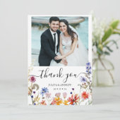 Elegante wildflower foto bruiloft bedankkaart (Staand voorkant)