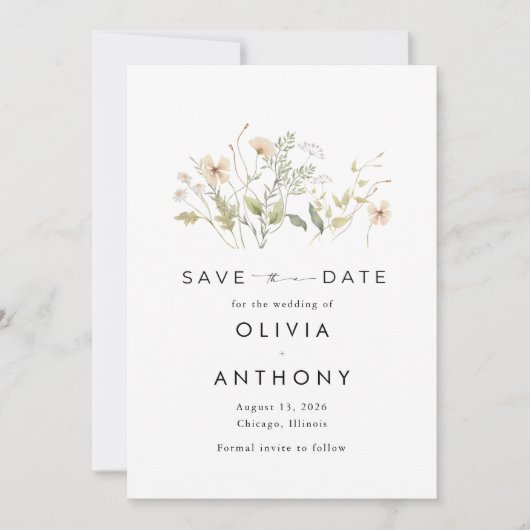 Elegante Wildflower foto bruiloft Save The Date (Voorkant)