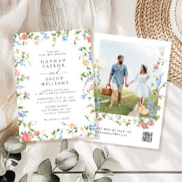 Elegante Wildflower Foto QR Code RSVP Huwelijk Kaart
