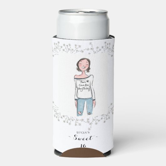 Elegante Wildflower Foto Zoet 16 Verjaardag Seltzer Blikjeskoeler (Seltzer Voorkant)