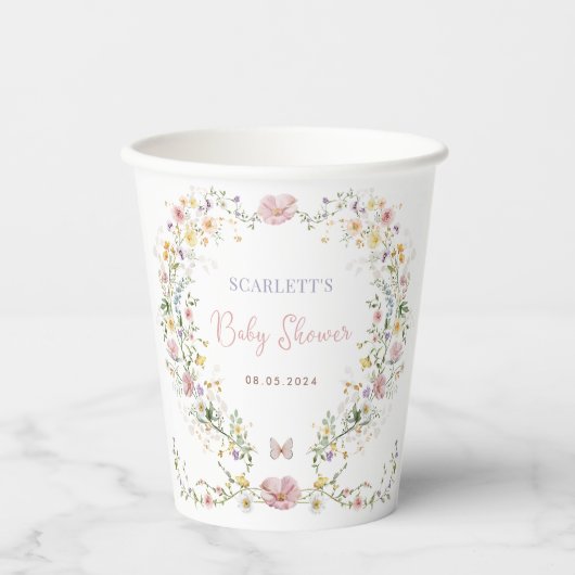 Elegante Wildflower Garden Baby shower Favorieten Papieren Bekers (Voorkant)