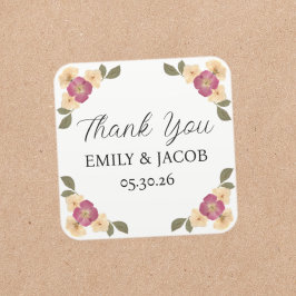 Elegante Wildflower Garden Boho Wedding Bedankt Vierkante Sticker